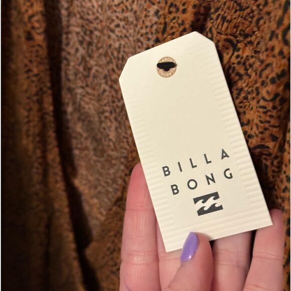 Billabong Caramel Brown Leopard Print Spring Romance Wrap Mini Dress - Picture 6 of 7